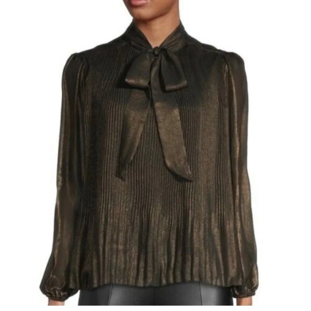 Nanette Lepore Black and Gold NWT top with pleated accents - Picture 1 of 8
